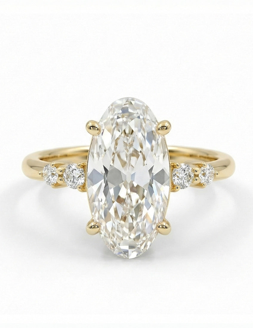 Georgian Old Mine Moval Lab Diamond Accent Set Ring Engagement Ring