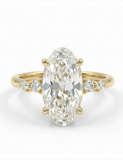 Georgian Old Mine Moval Lab Diamond Accent Set Ring