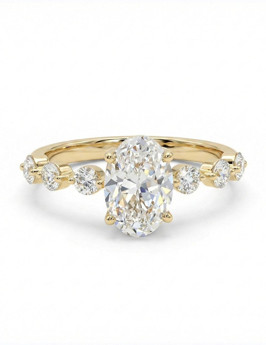 Georgian Old Mine Moval Cut Diamond Solitaire Accent Ring Engagement Ring