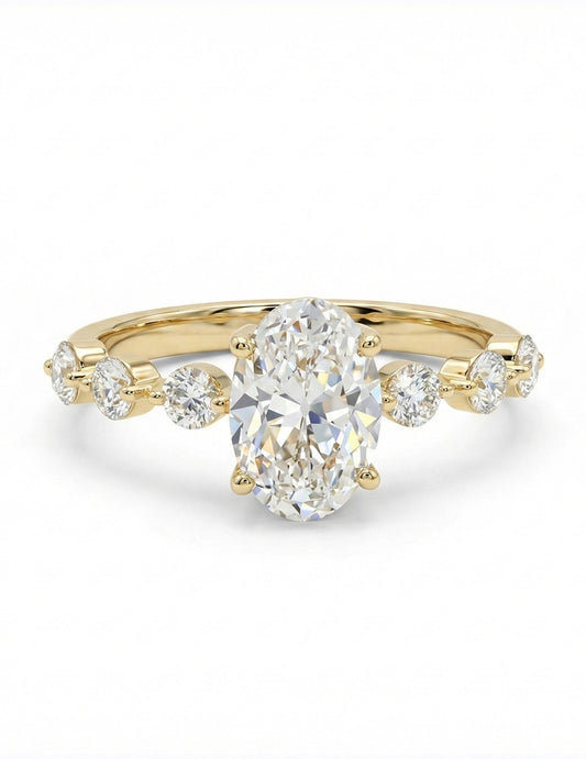 Georgian Old Mine Moval Cut Diamond Solitaire Accent Ring Engagement Ring