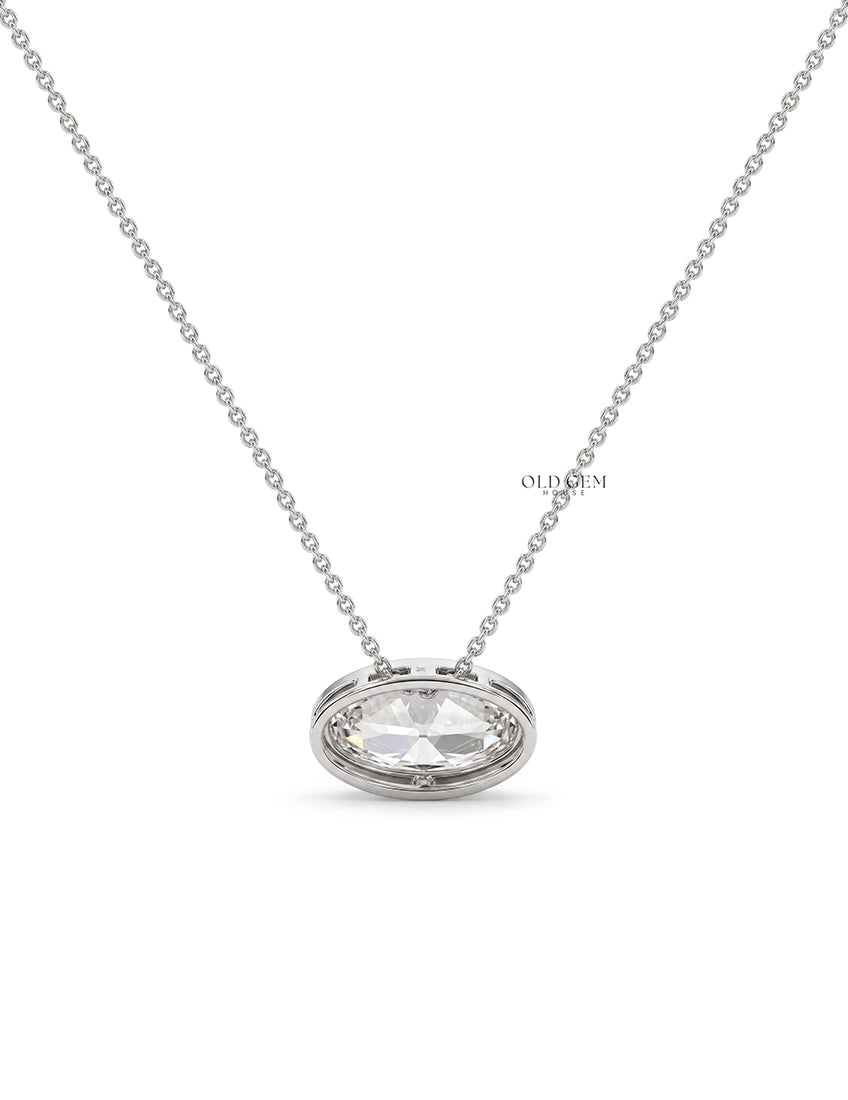 Old Mine Moval Lab Diamond Milgrain Set Pendant Necklaces