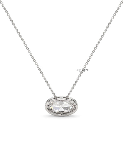 Old Mine Moval Lab Diamond Milgrain Set Pendant Necklaces