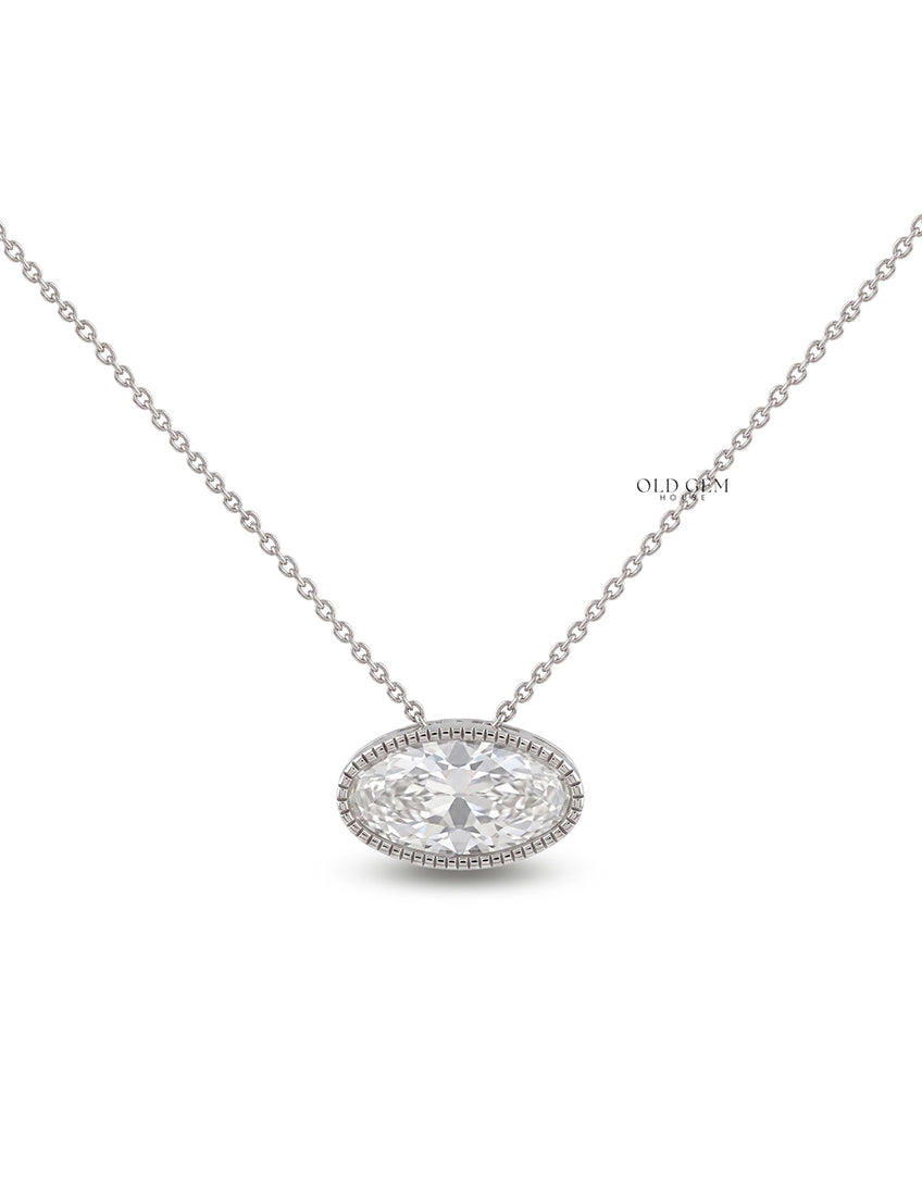 Old Mine Moval Lab Diamond Milgrain Set Pendant Necklaces