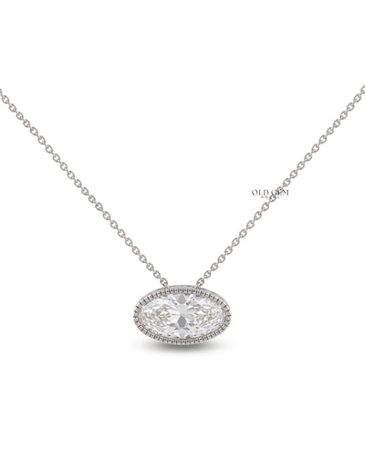 Old Mine Moval Lab Diamond Milgrain Set Pendant
