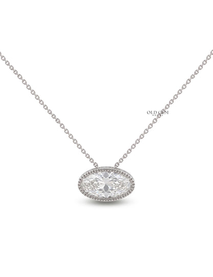 Old Mine Moval Lab Diamond Milgrain Set Pendant Necklaces