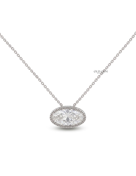 Old Mine Moval Lab Diamond Milgrain Set Pendant Necklaces