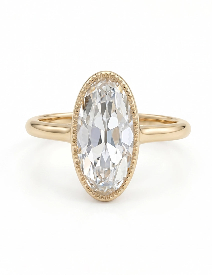 Mid Century Old Mine Moval Cut Engagement Ring