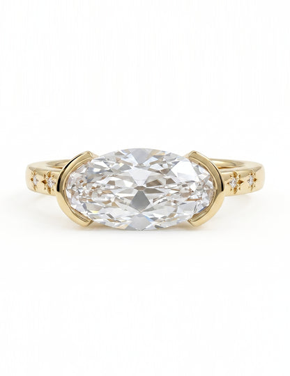 Georgian Old Mine Moval Cut Half Bezel Set Accent Ring Engagement Ring