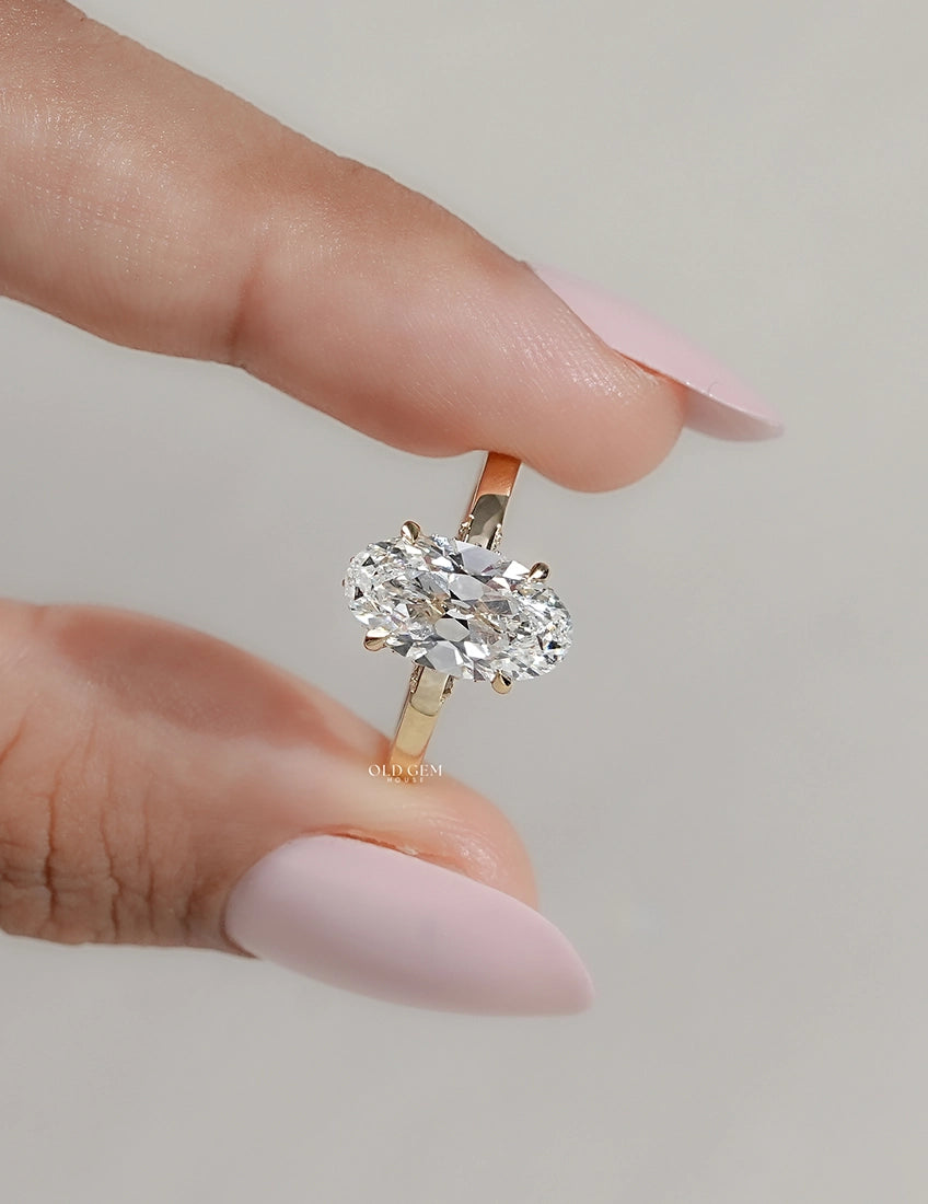 Georgian Old Mine Moval Cut Lab Diamond Hidden Halo Ring Engagement Ring
