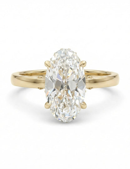 Georgian Old Mine Moval Cut Lab Diamond Hidden Halo Ring Engagement Ring