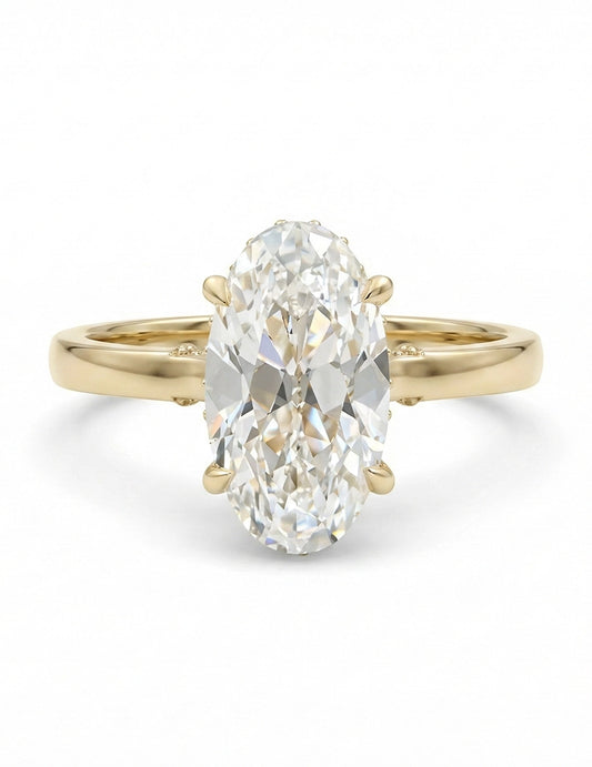 Georgian Old Mine Moval Cut Lab Diamond Hidden Halo Ring Engagement Ring