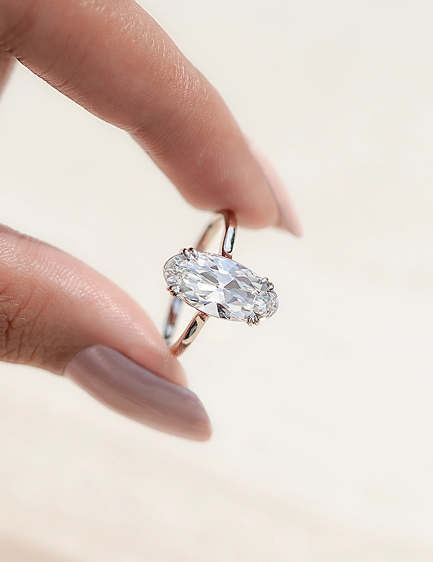 Mid Century Old Mine Moval Lab Grown Diamond Solitaire Ring Engagement Ring