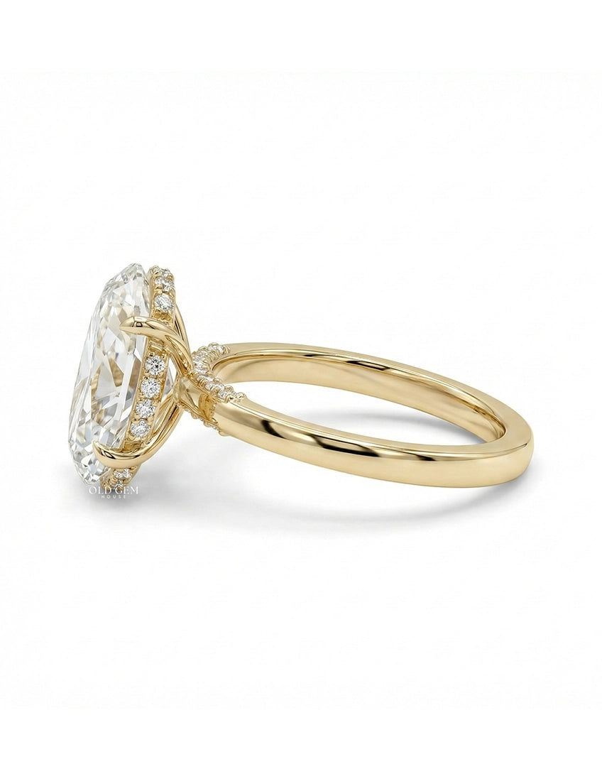 Georgian Old Mine Moval Cut Lab Diamond Hidden Halo Ring Engagement Ring