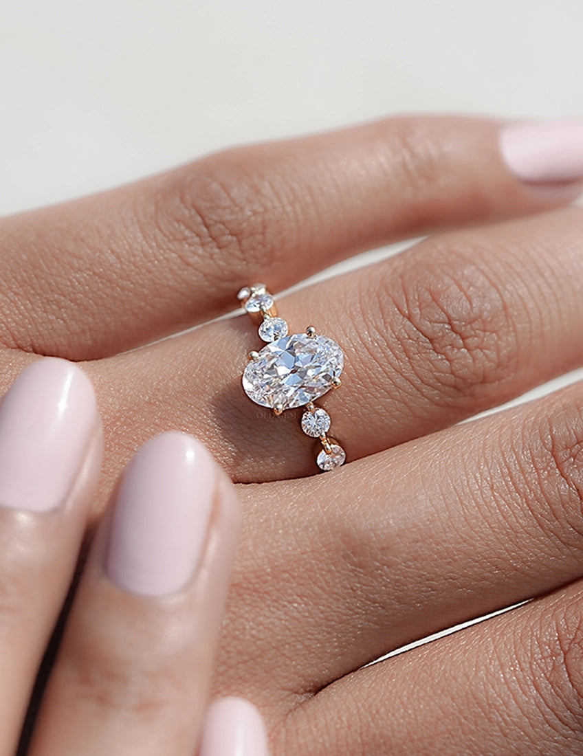 Georgian Old Mine Moval Cut Diamond Solitaire Accent Ring Engagement Ring