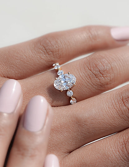 Georgian Old Mine Moval Cut Diamond Solitaire Accent Ring Engagement Ring