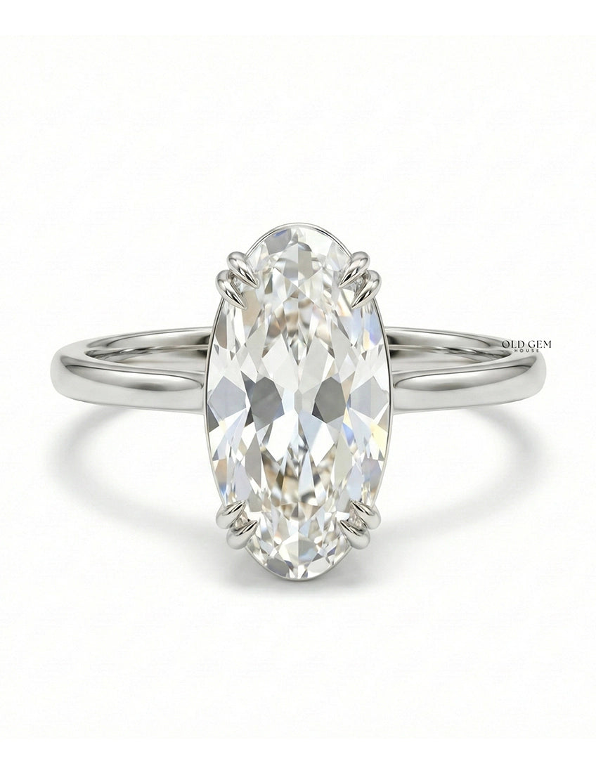 Mid Century Old Mine Moval Lab Grown Diamond Solitaire Ring Engagement Ring