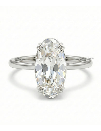Mid Century Old Mine Moval Lab Grown Diamond Solitaire Ring Engagement Ring