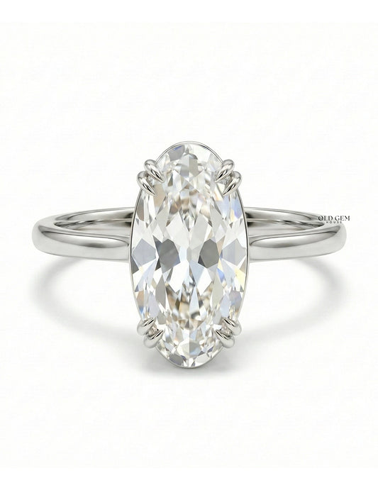 Mid Century Old Mine Moval Lab Grown Diamond Solitaire Ring Engagement Ring