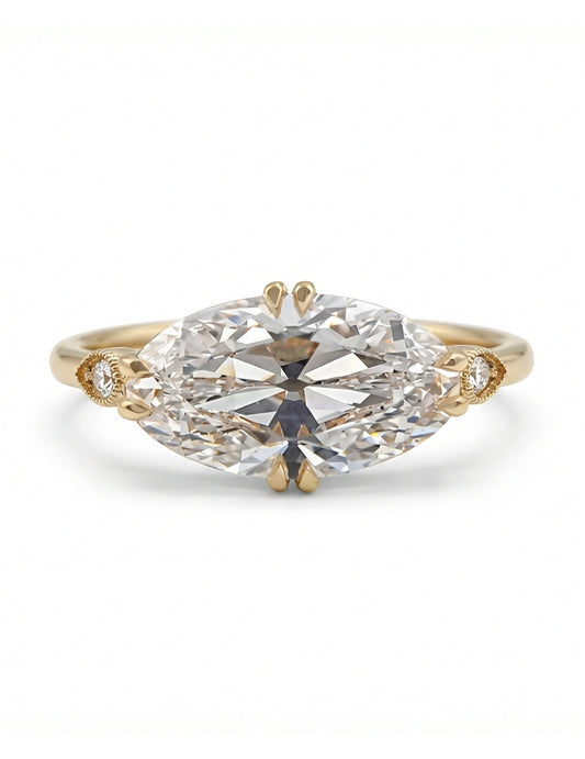 Georgian East West Old Mine Moval Cut Solitaire Ring Engagement Ring