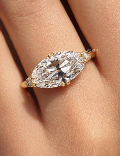 East West Old Mine Moval Lab Diamond Solitaire Ring