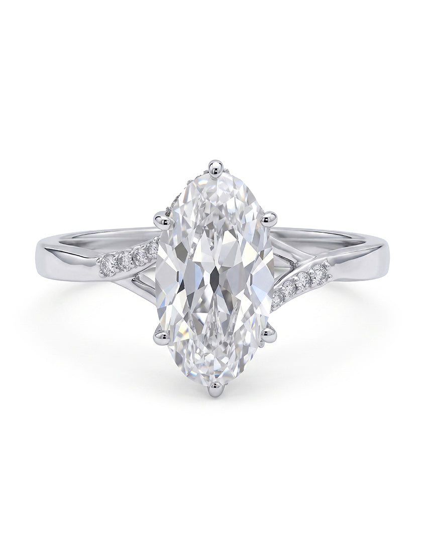 Mid Century Old Mine Moval Lab Split Shank Accent Ring Engagement Ring
