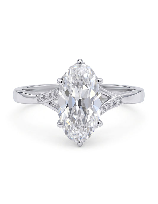 Mid Century Old Mine Moval Lab Split Shank Accent Ring Engagement Ring