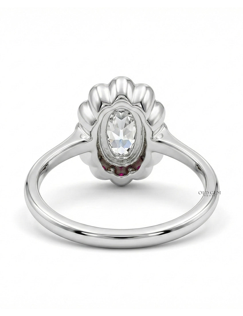 Art Deco Old Mine Oval Cut Pink Halo Engagement Ring Engagement Ring