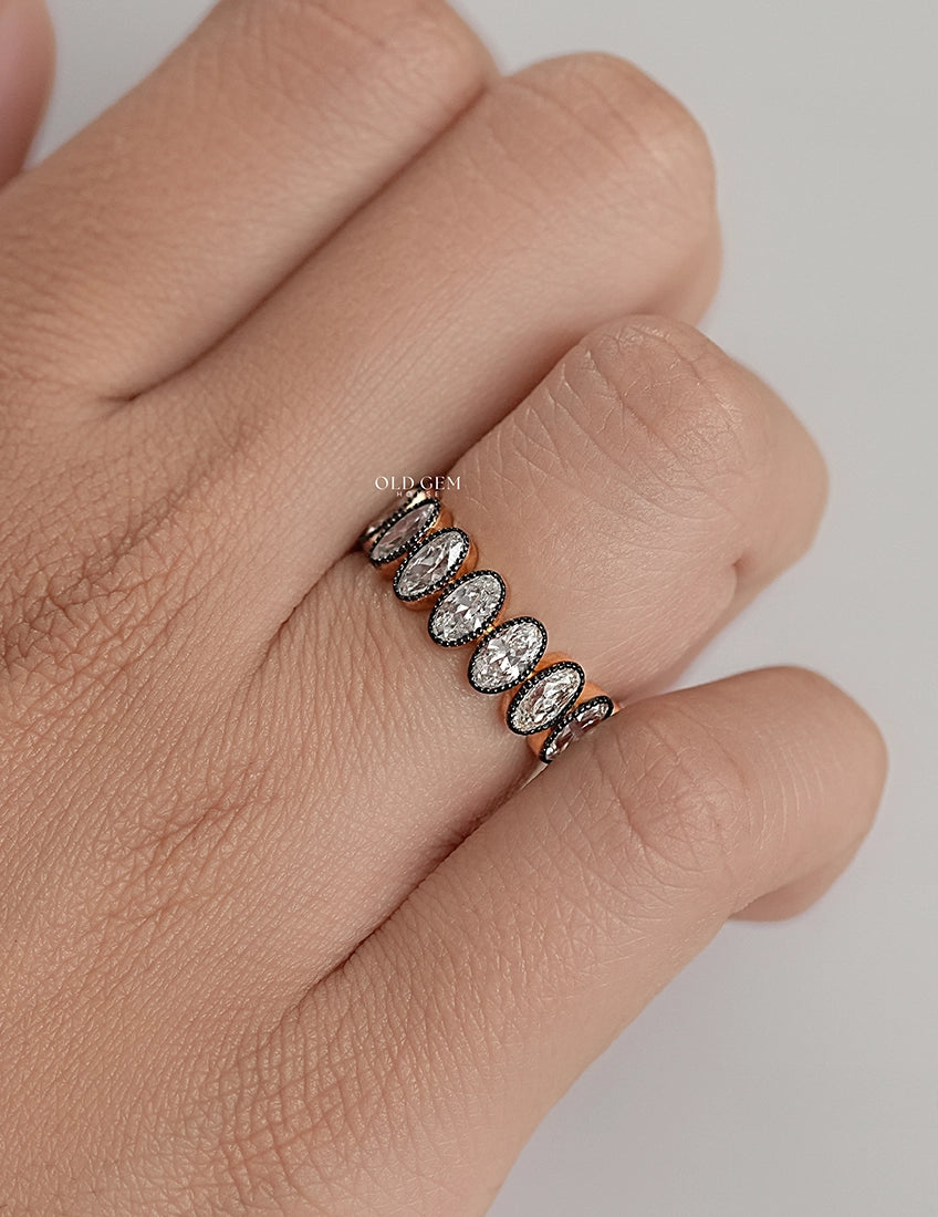 Georgian Style Old Mine Oval Diamond Eternity Band Wedding Band