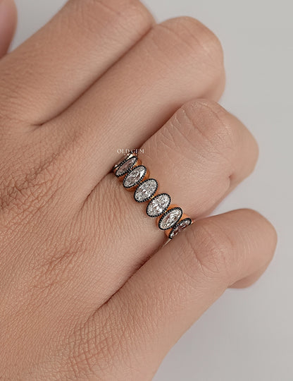 Georgian Style Old Mine Oval Diamond Eternity Band Wedding Band
