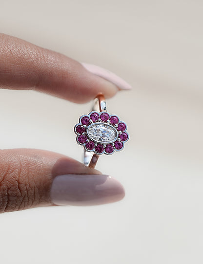 Art Deco Old Mine Oval Cut Pink Halo Engagement Ring Engagement Ring
