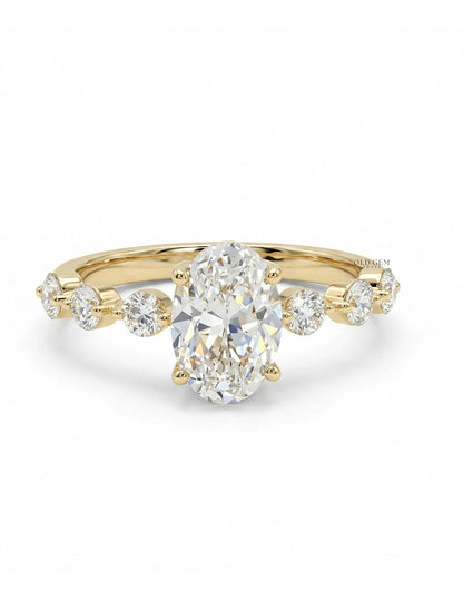 Georgian Old Mine Moval Cut Diamond Solitaire Accent Ring Engagement Ring
