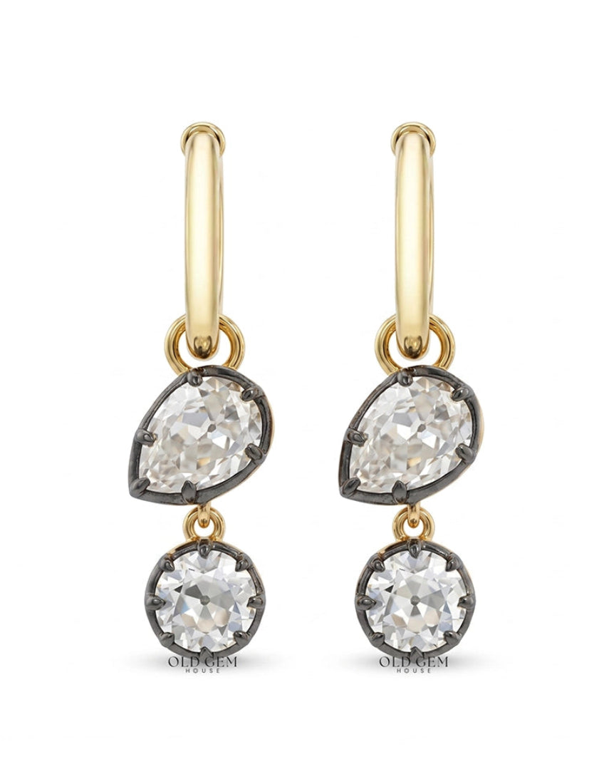 Edwardian OEC Round And Pear Cut Dangle Hoop Earrings Earrings