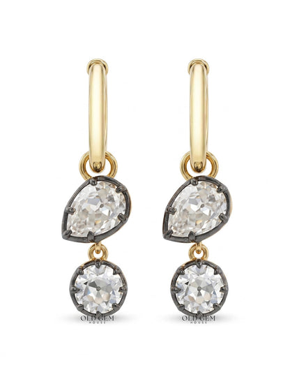 Edwardian OEC Round And Pear Cut Dangle Hoop Earrings Earrings