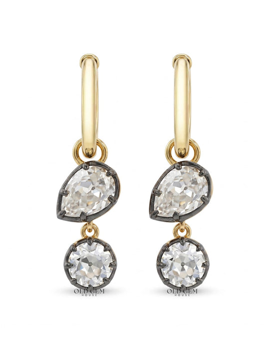 Edwardian OEC Round And Pear Cut Dangle Hoop Earrings Earrings