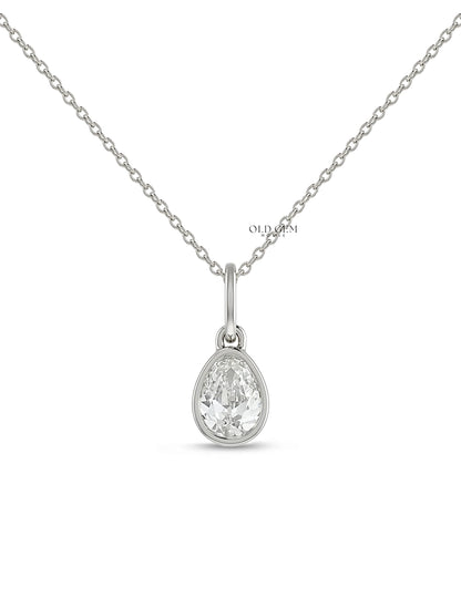 Bezel Set Old Mine Pear Cut Diamond Pendant Necklaces