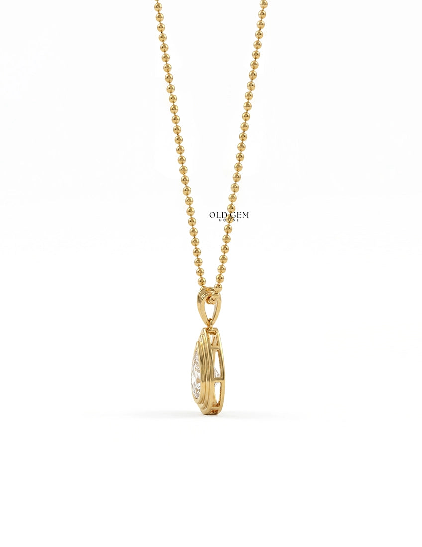 Old Mine Pear Lab Diamond Bezel Set Pendant Necklaces