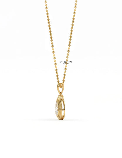 Old Mine Pear Lab Diamond Bezel Set Pendant Necklaces