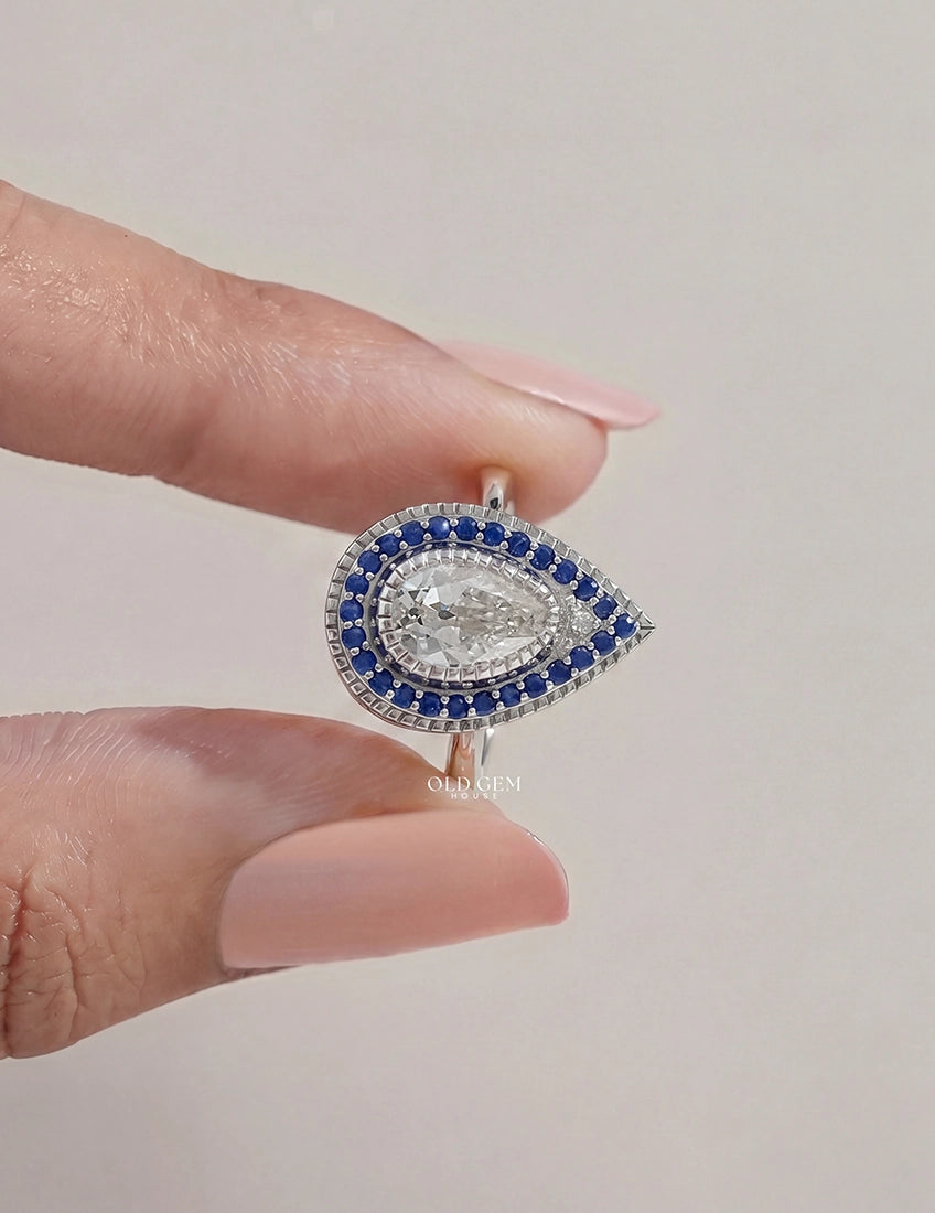 Old Mine Pear Cut Sapphire Halo Engagement Ring Engagement Ring
