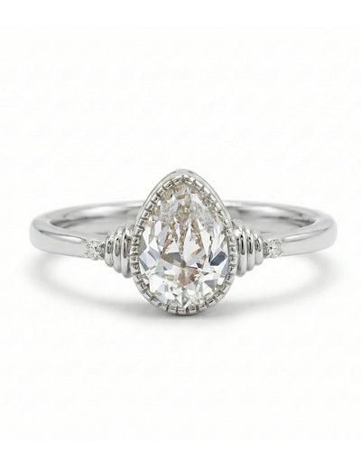 Edwardian Old Mine Pear Milgrain Bezel Set Ring