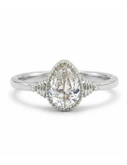 Edwardian Old Mine Pear Milgrain Bezel Set Ring Engagement Ring