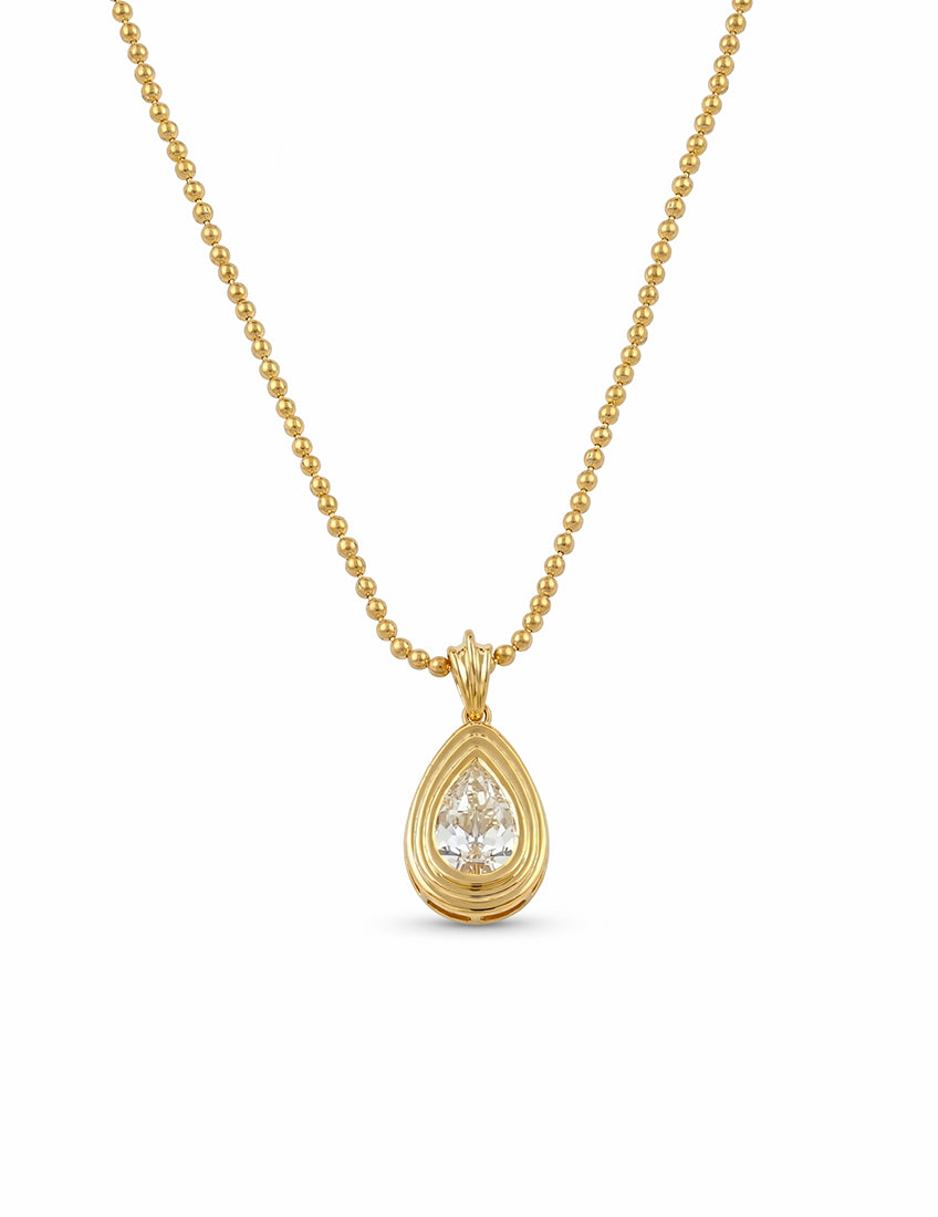 Old Mine Pear Cut Bezel Set Diamond Pendant Necklaces