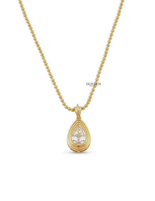 Old Mine Pear Cut Bezel Set Diamond Pendant Necklaces