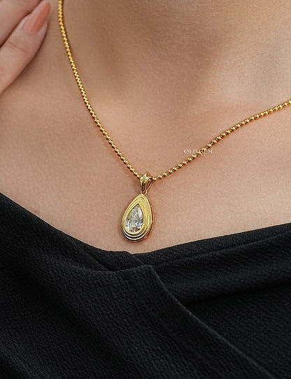 Old Mine Pear Lab Diamond Bezel Set Pendant Necklaces
