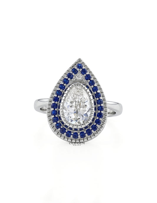 Old Mine Pear Cut Sapphire Halo Engagement Ring Engagement Ring
