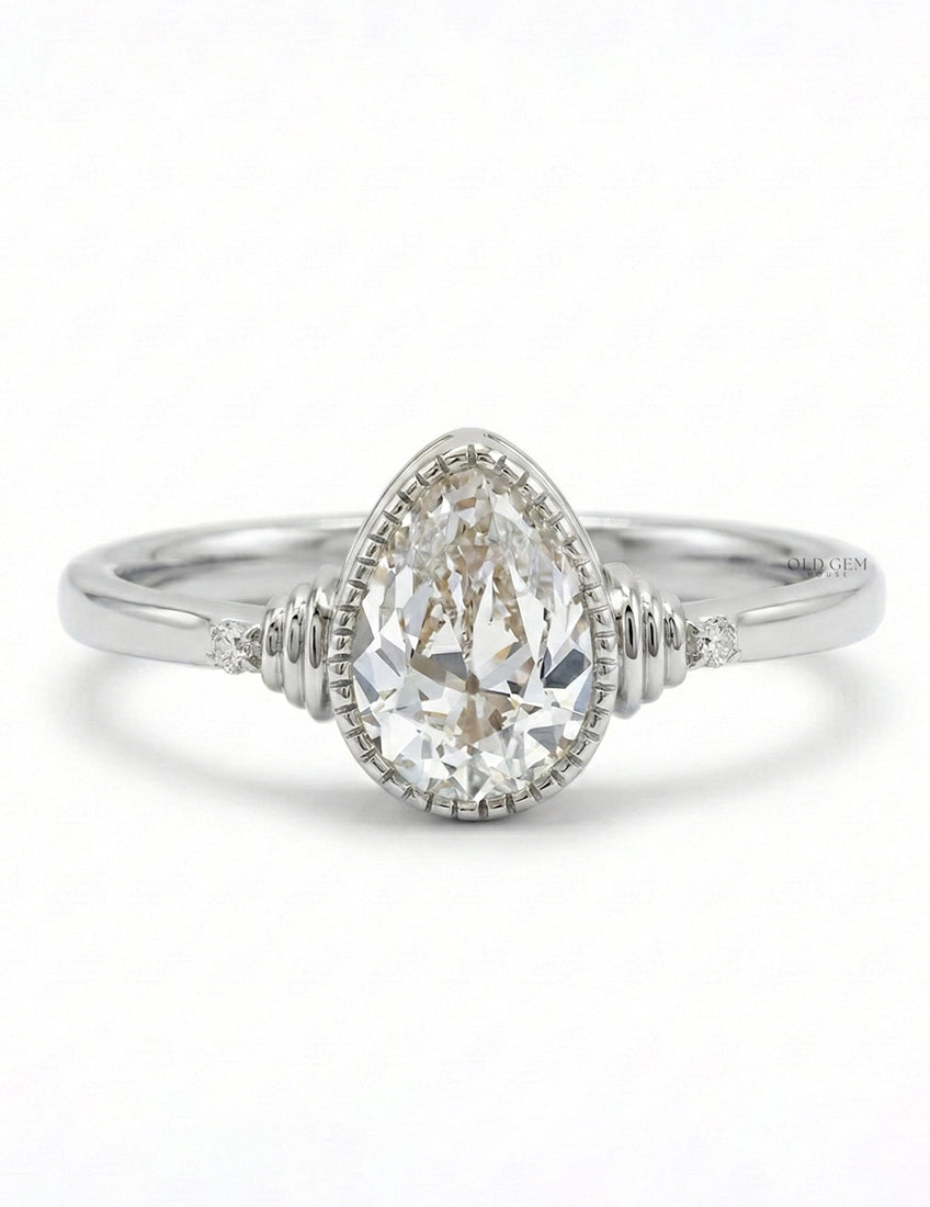 Edwardian Old Mine Pear Milgrain Bezel Set Ring Engagement Ring
