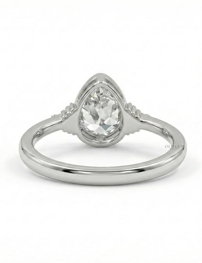Edwardian Old Mine Pear Milgrain Bezel Set Ring Engagement Ring