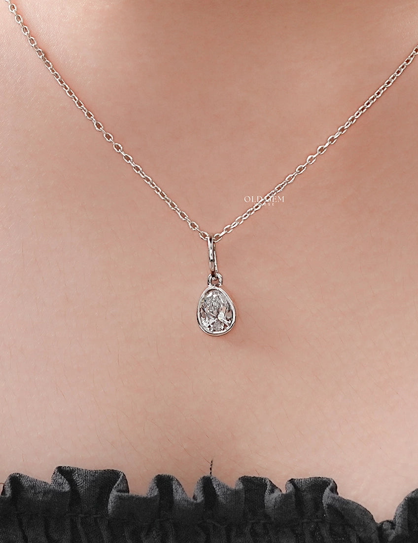 Bezel Set Old Mine Pear Pendant
