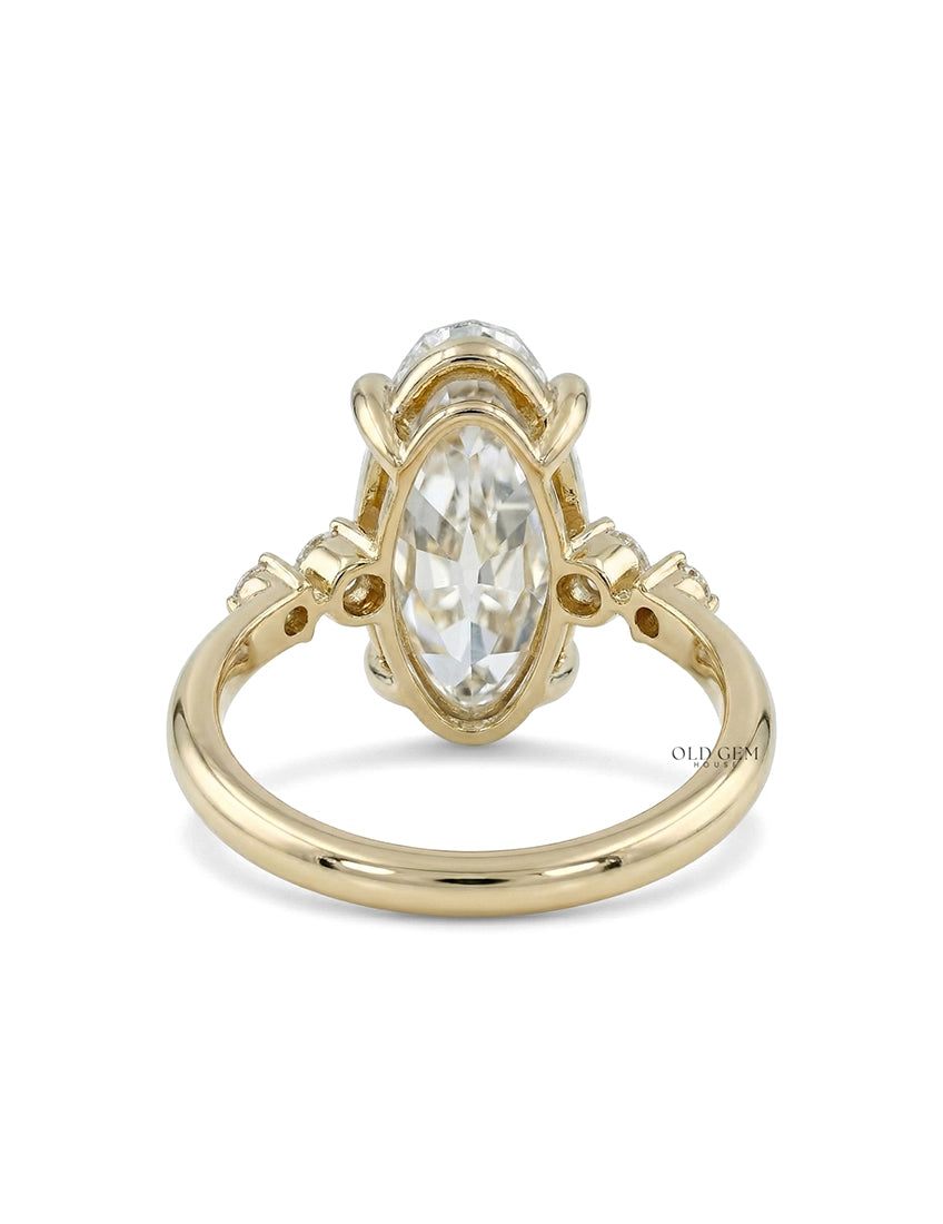 Georgian Old Mine Moval Lab Diamond Accent Set Ring Engagement Ring