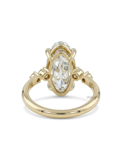Georgian Old Mine Moval Lab Diamond Accent Set Ring Engagement Ring
