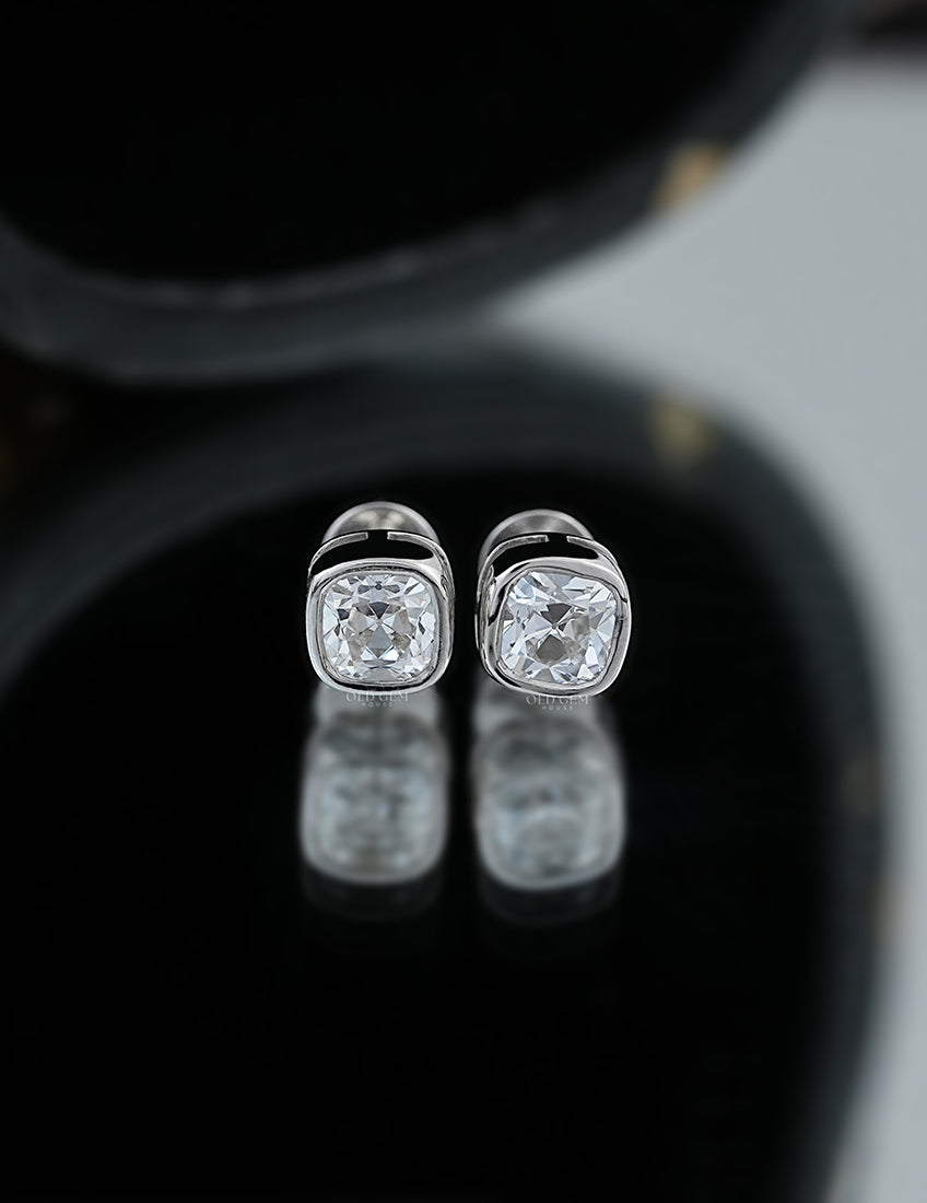 Old Mine Cushion Bezel Stud Earrings